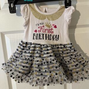 Koala Kids Girls 9-12m  Gold and White First Birthday Dress outfit